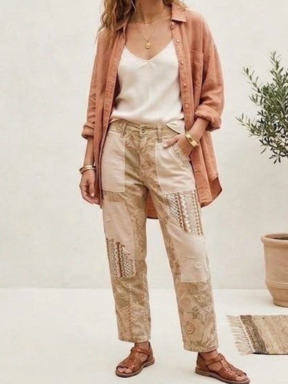 Anthropologie Pilcro Cream and Tan High-Rise Pants !